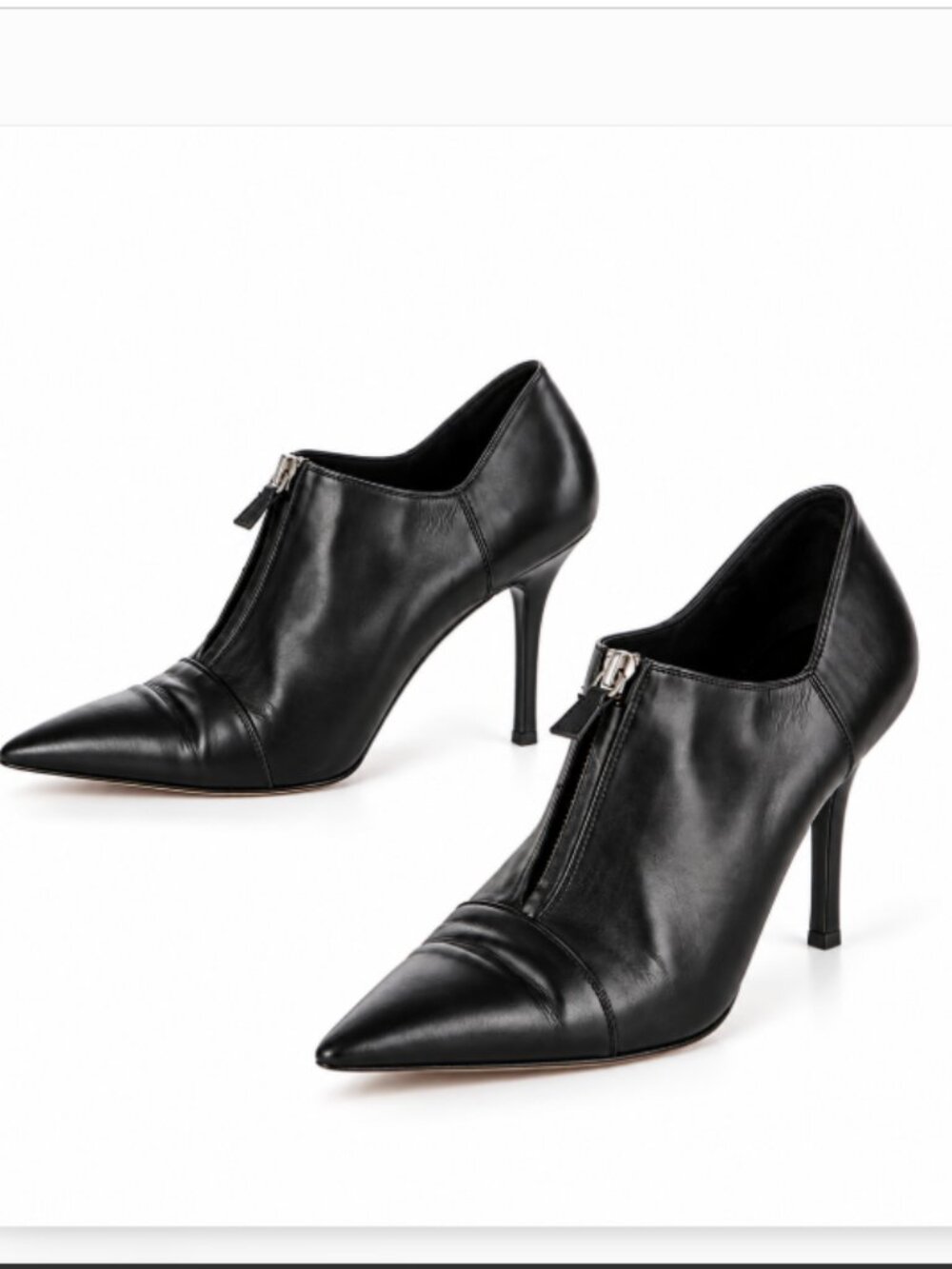 Narciso Rodriguez Leather Ankle Booties 10 Black Pointed Toe Zip Minimalist 90s